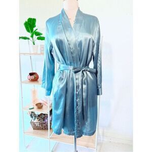 Ice Blue Grey Morgan Taylor Satin Robe Sz Medium